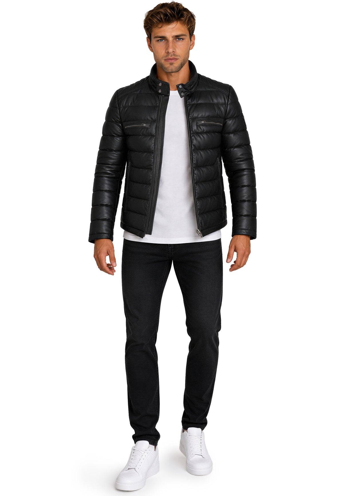 Herren Regular Fit Jacke Echtleder 19RS016 - Black