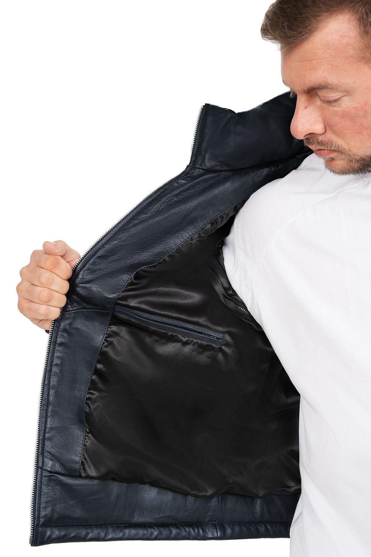 Herren Regular Fit Jacke Echtleder in Navy – Reichstadt – Ansicht 10