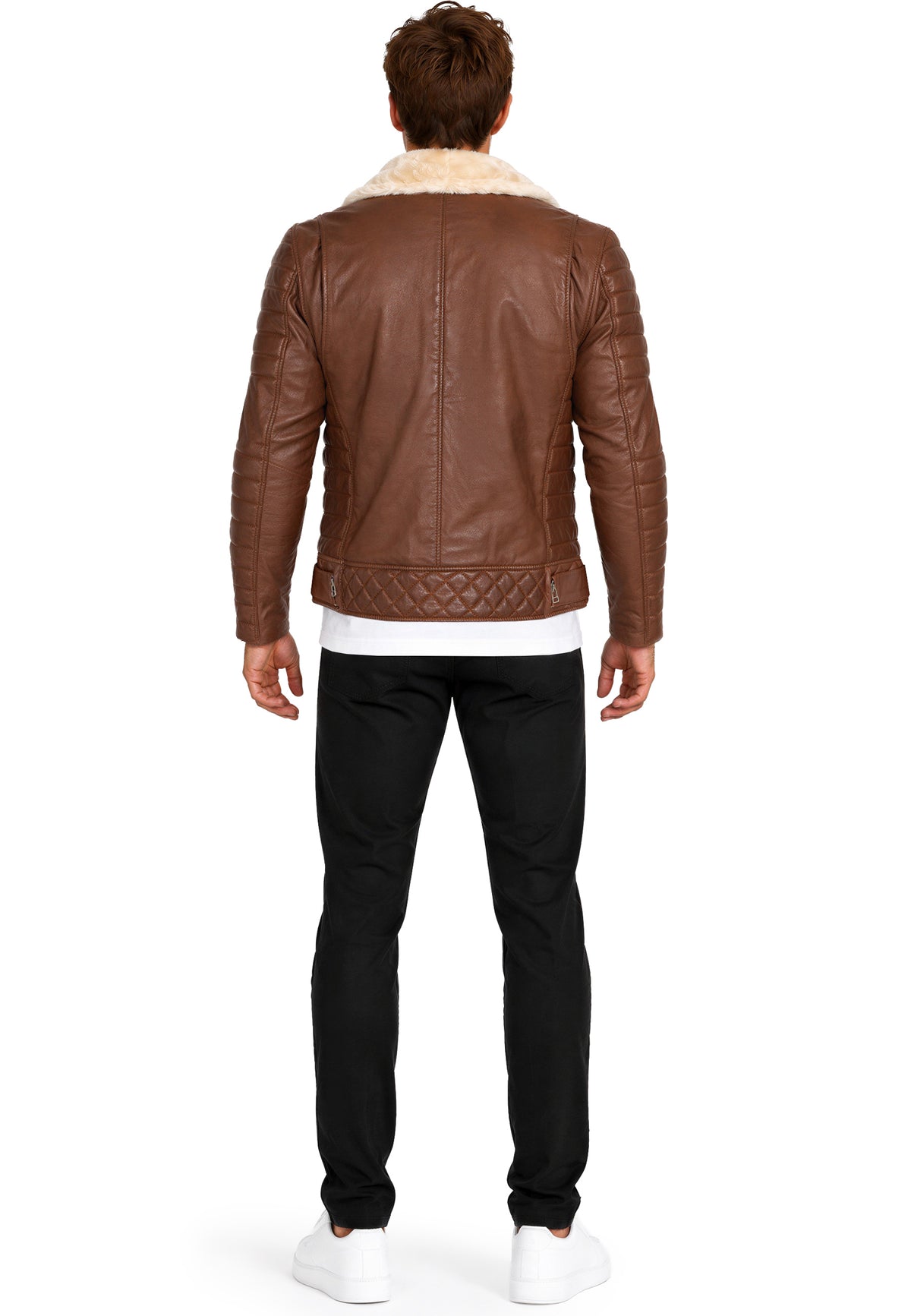Herren Slim Fit Echtlederjacke Black Zipper RS008LUX - Cognac