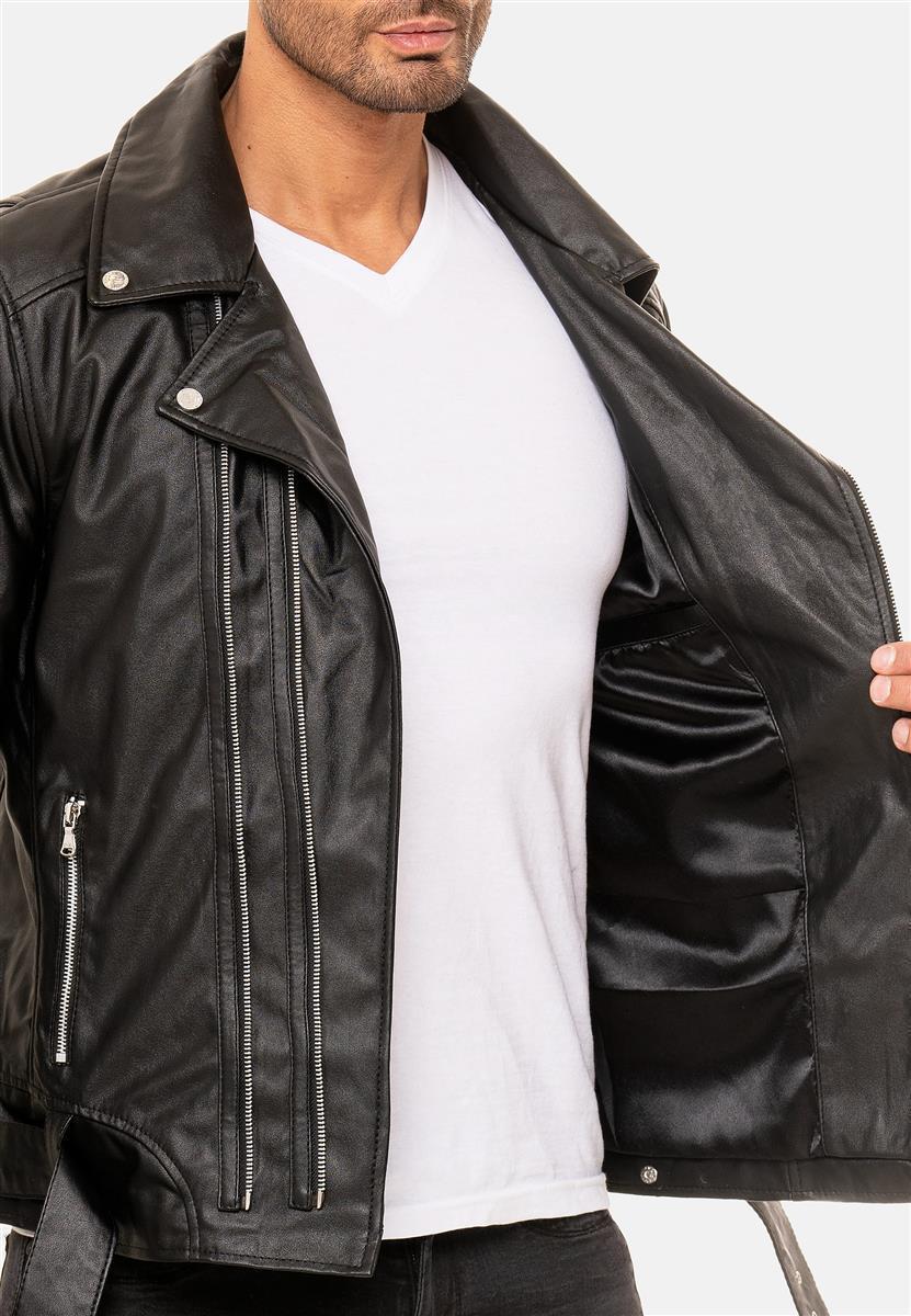 Herren Slim Fit Echtlederjacke Silver Zipper in Black – Reichstadt – Ansicht 12