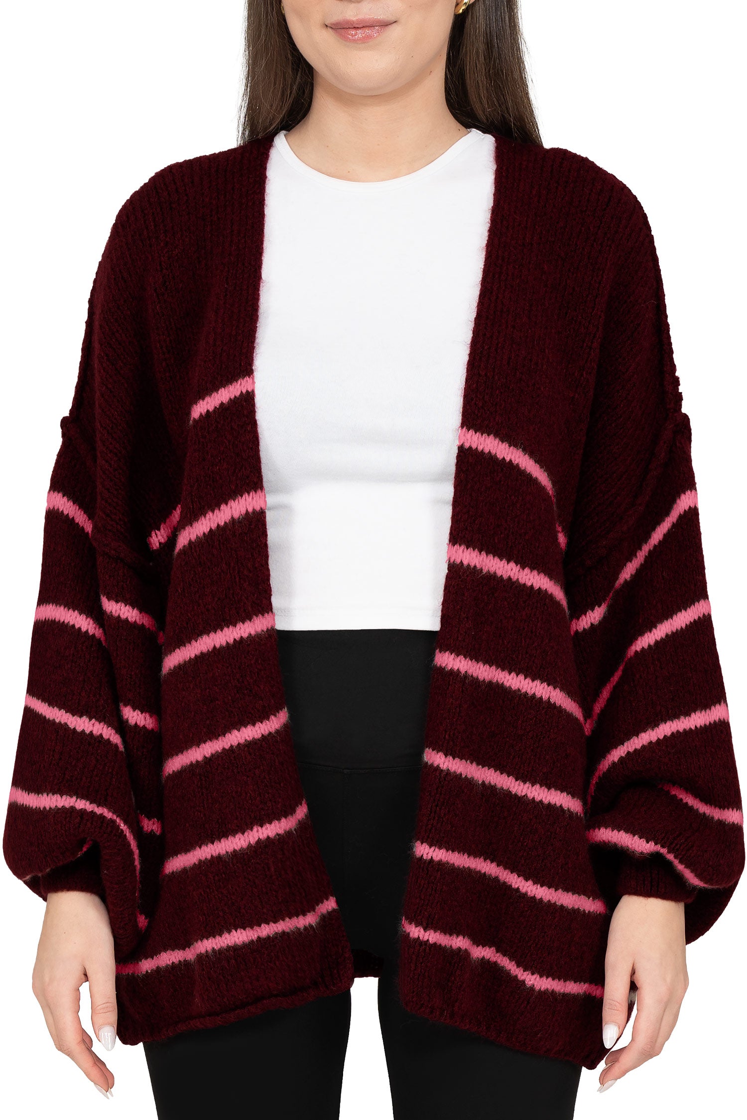 Damen Relaxed Fit Cardigan 25RSW088 - Bordeaux-Rosa