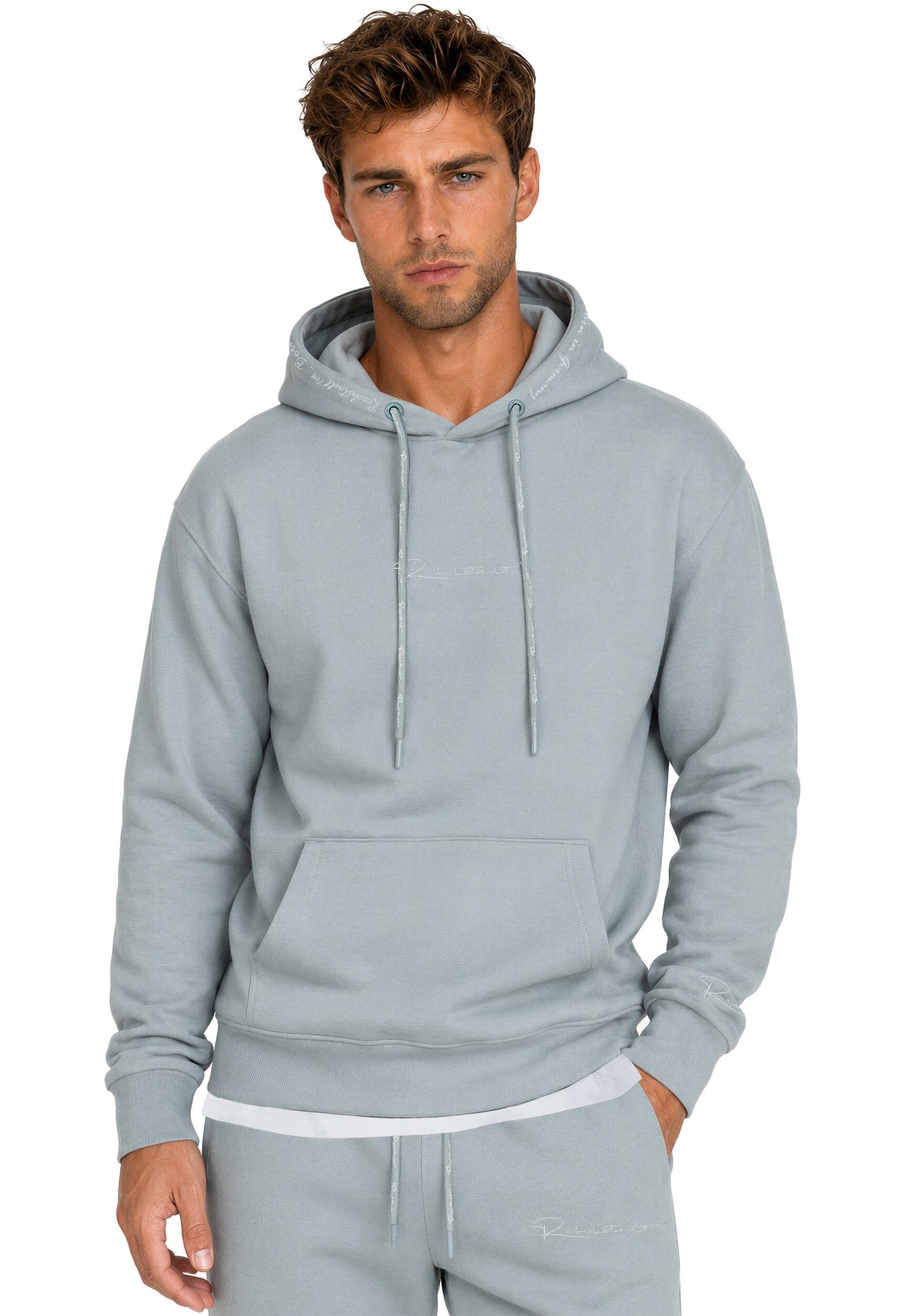 Herren Regular Fit Hoodie Marken-Stick in Grey – Reichstadt