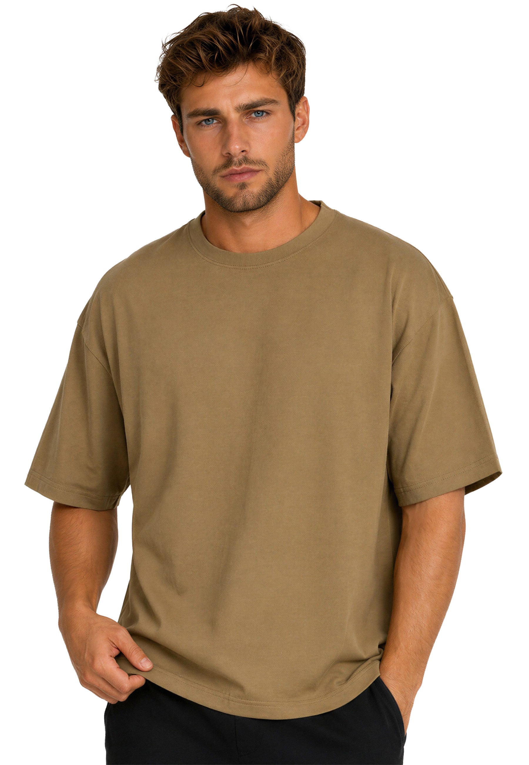 Herren Regular Fit T-Shirt Shoulder Drop 25RS071 Khaki XS - mehrfarbig