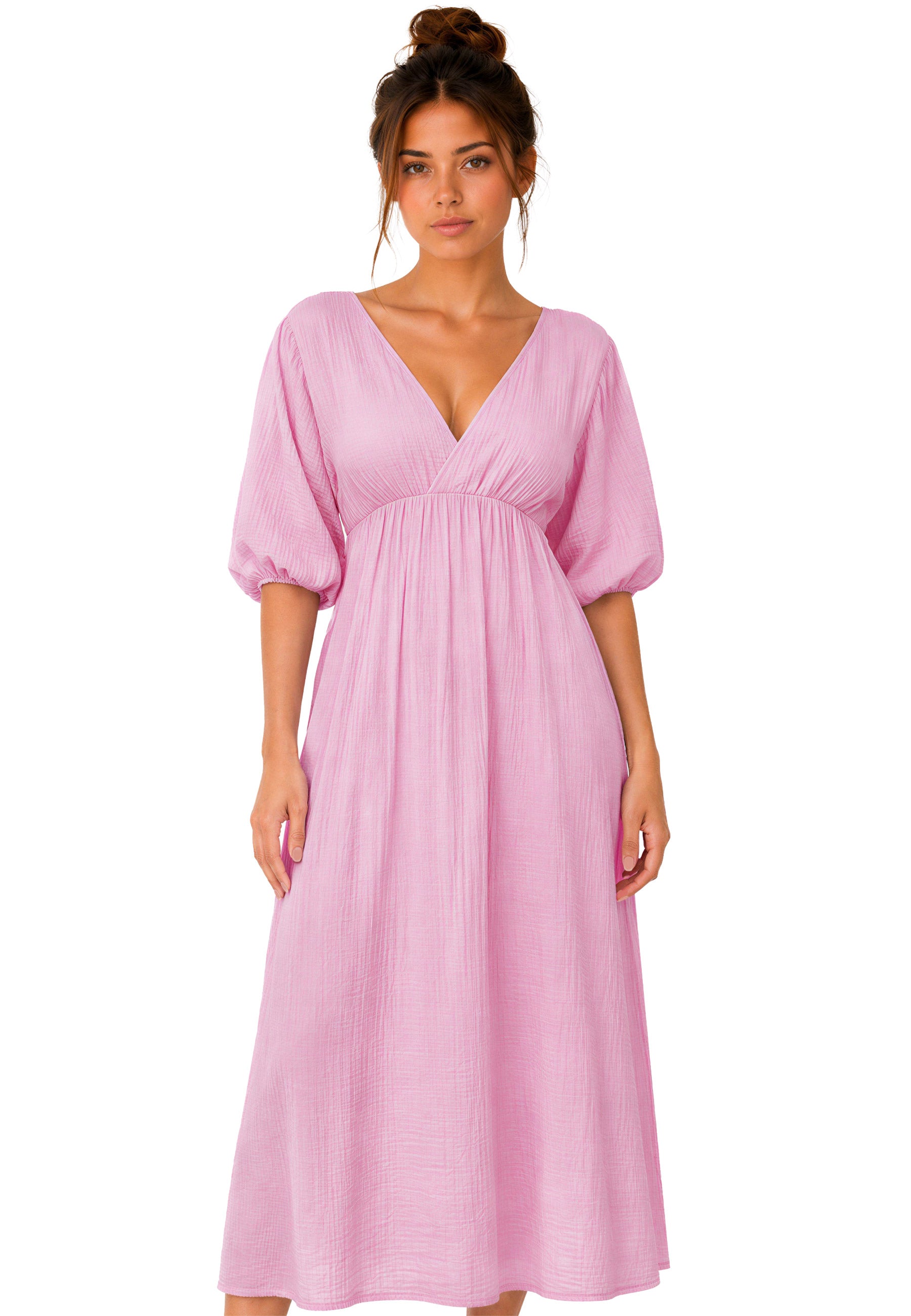 Damen Relaxed Fit Sommerkleid Musselin 25RSW077 - Pink