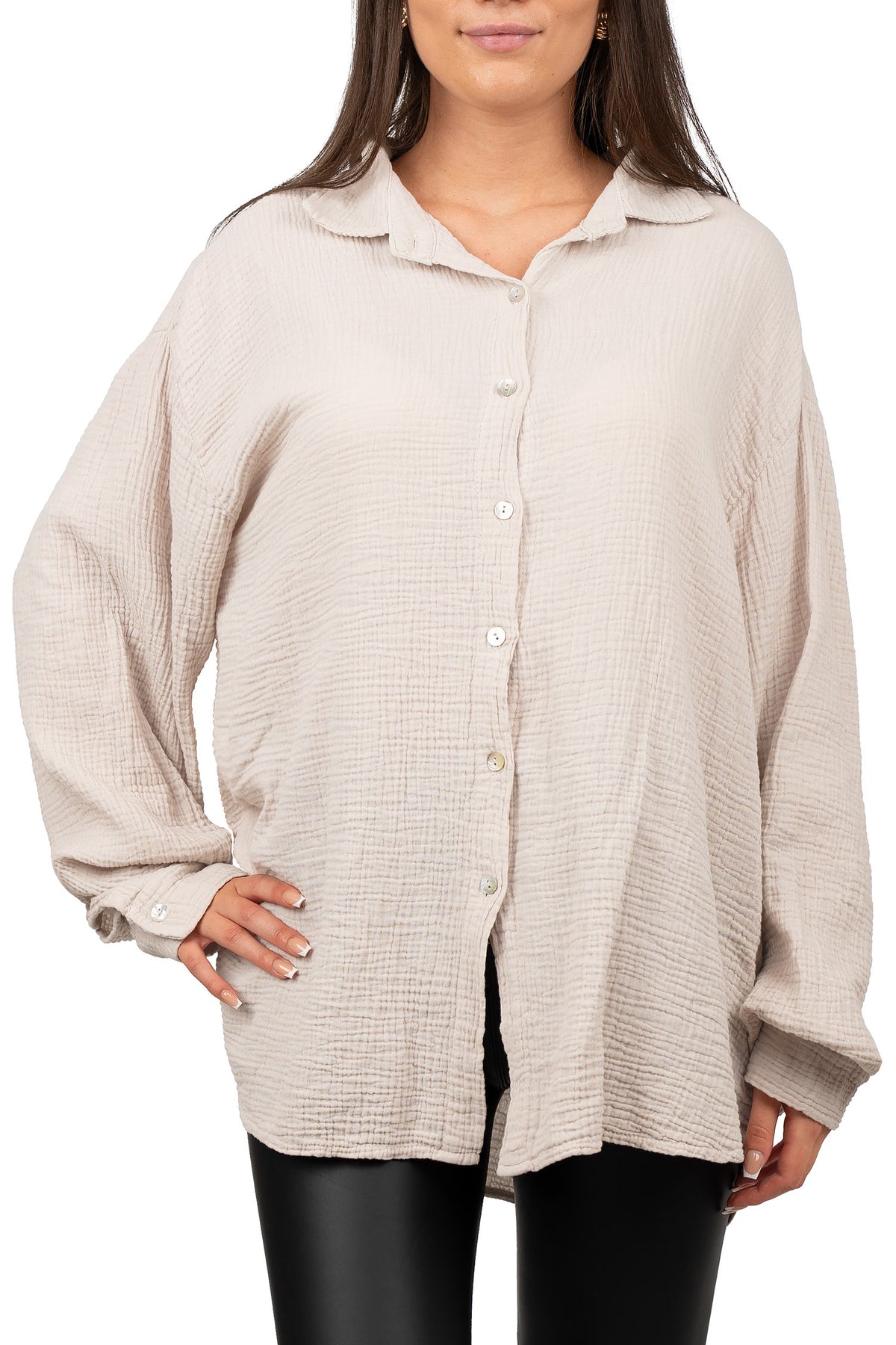 Damen Relaxed Fit Bluse Musselin 25RSW080 - Beige