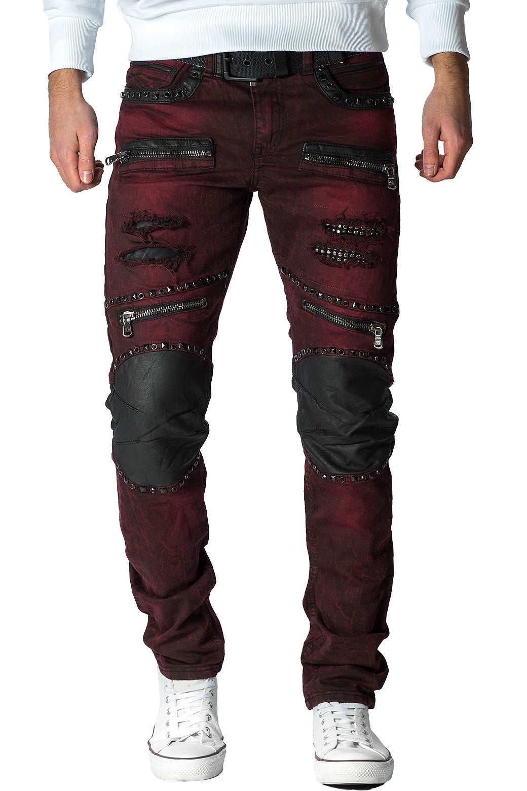 Herren Slim Fit Jeans Stonewashed in Bordeaux – Cipo & Baxx