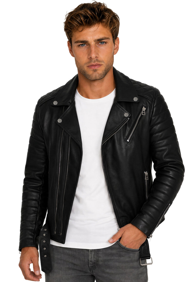 Herren Slim Fit Echtleder Jacke RS001LUX - Black