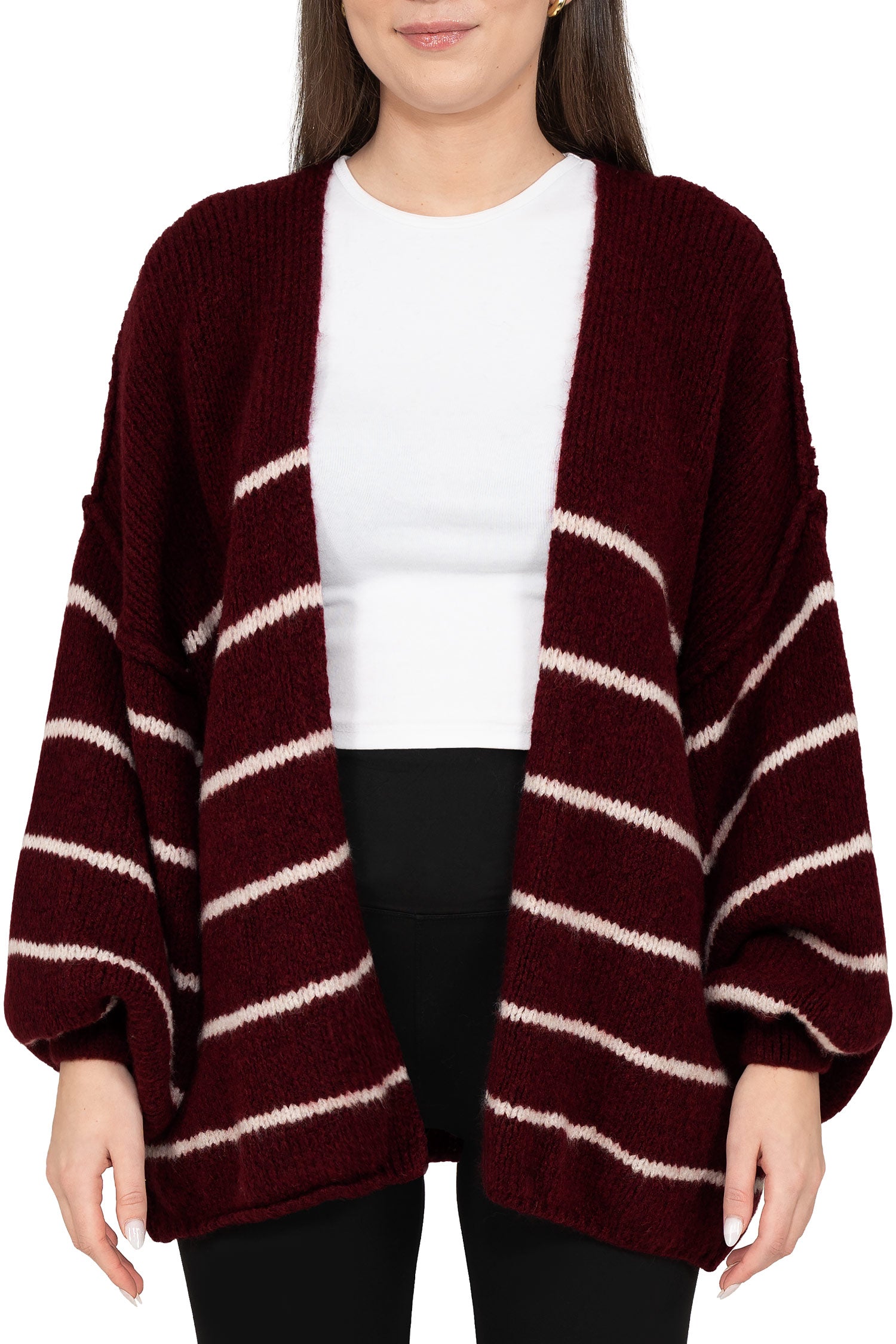 Damen Relaxed Fit Cardigan 25RSW088 - Bordeaux-White