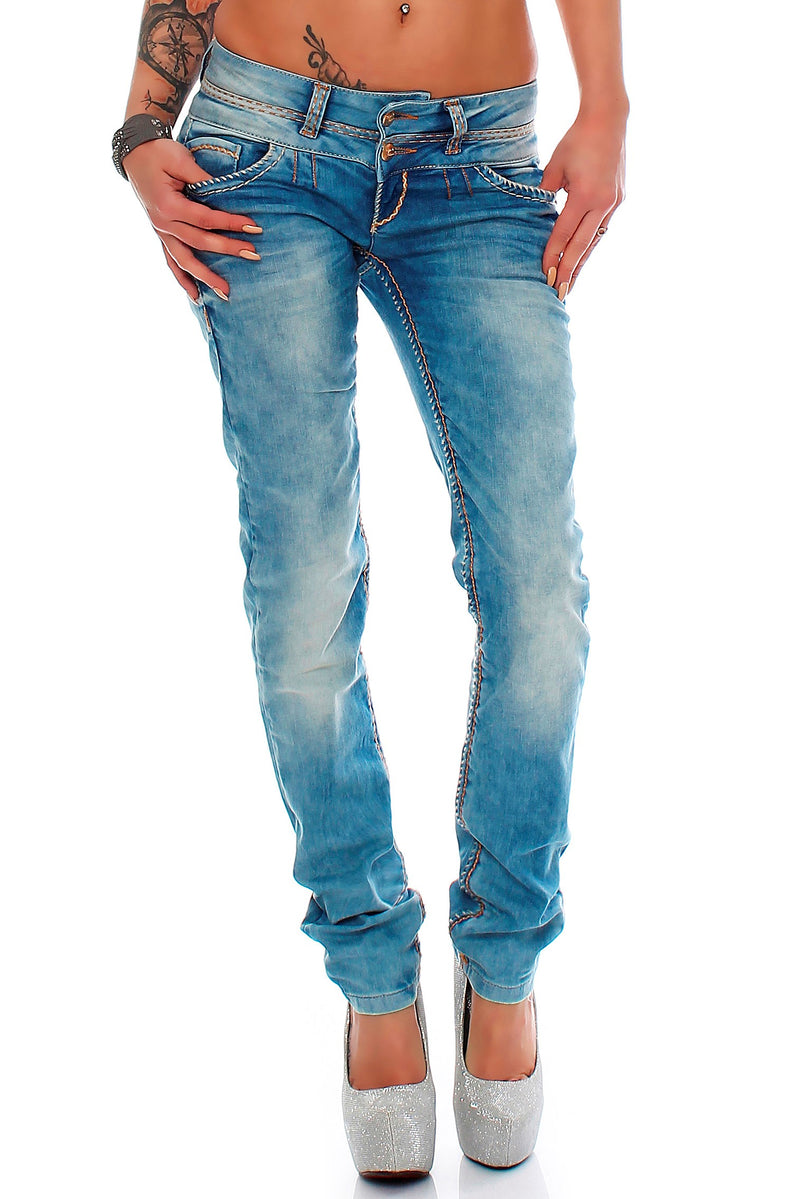 Damen Slim Fit Jeans Stonewashed CBW0347A - Light Blue