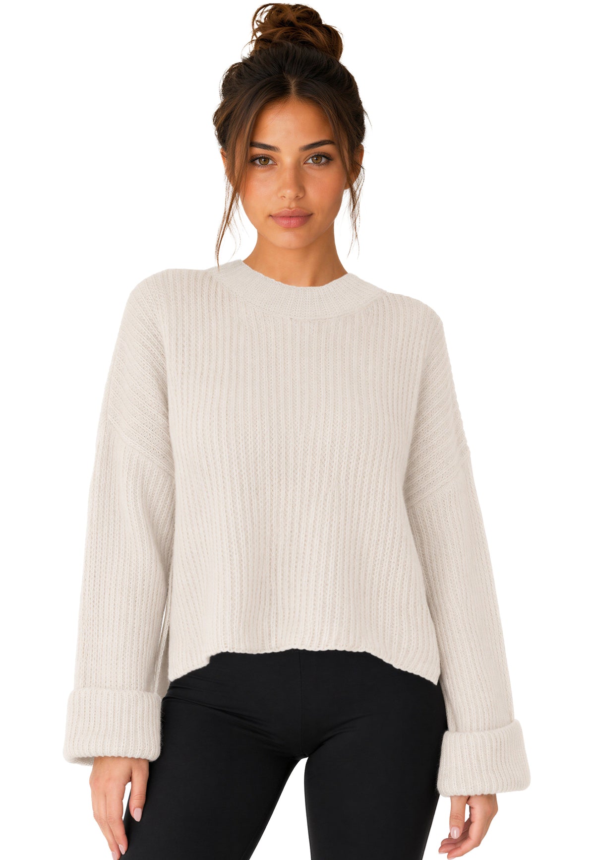 Damen Relaxed Fit Strickpullover 25RSW093 - Beige