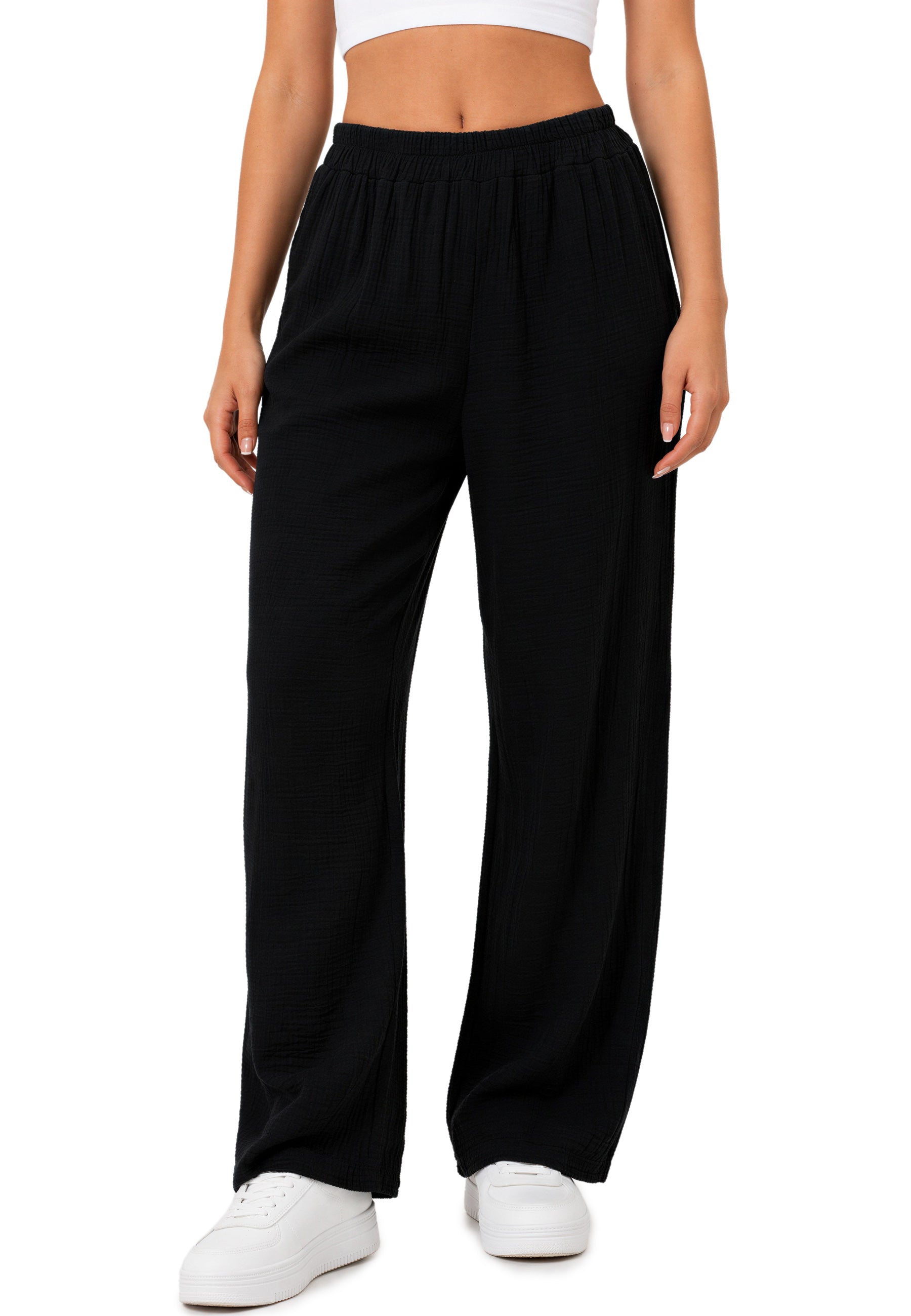 Damen Oversized Hose Musselin 25RSW082 - Black