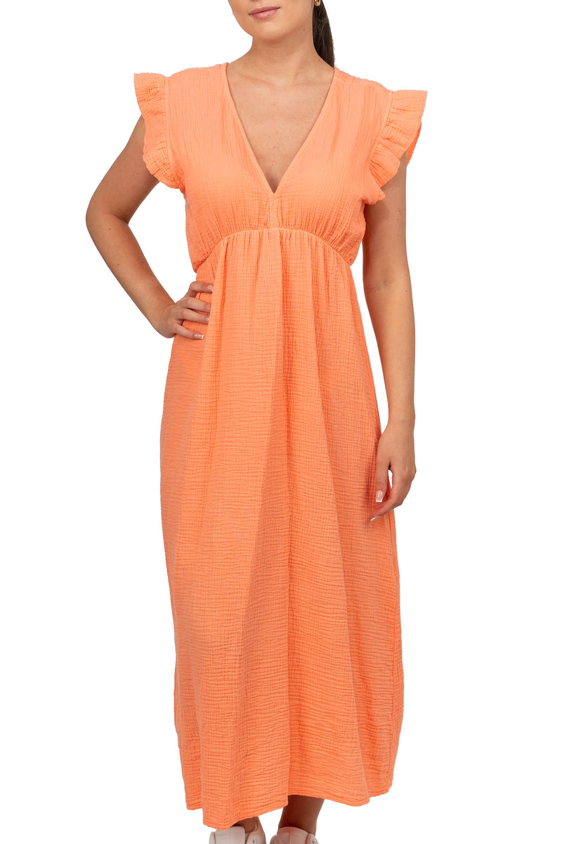 Damen Relaxed Fit Sommerkleid Musselin in Orange – Reichstadt
