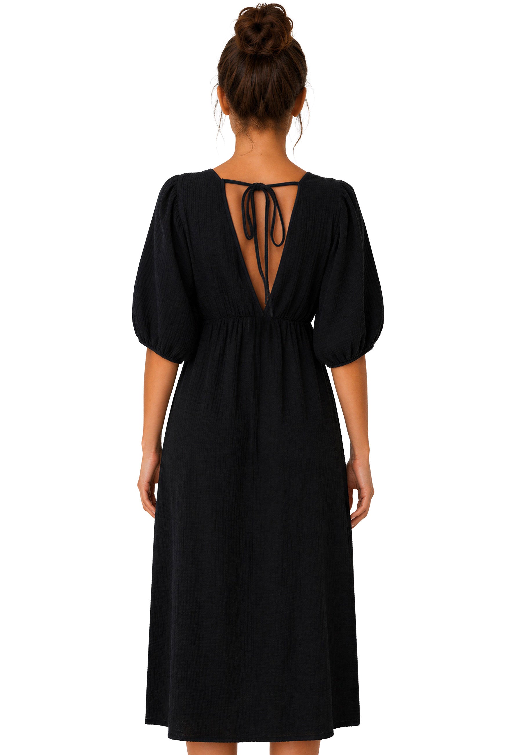 Damen Relaxed Fit Sommerkleid Musselin 25RSW077 - Black