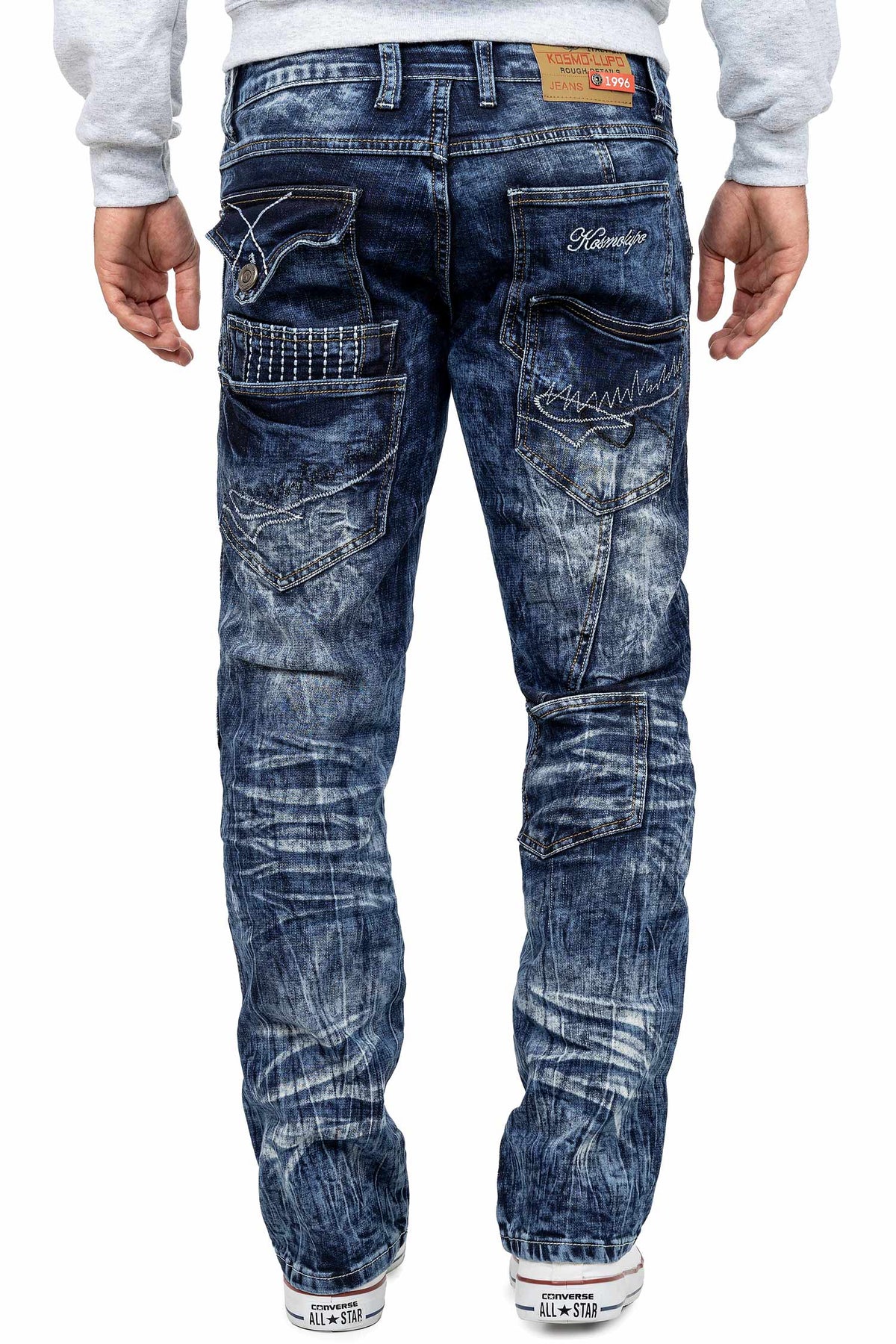 Herren Regular Fit Jeans Stonewashed in Blue – Kosmo Lupo – Ansicht 2