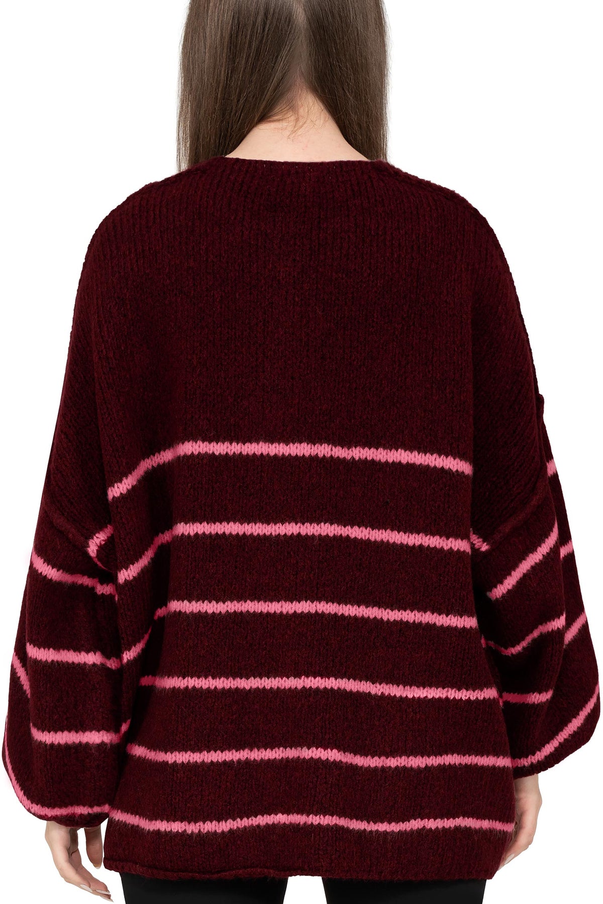 Damen Relaxed Fit Cardigan 25RSW088 - Bordeaux-Rosa