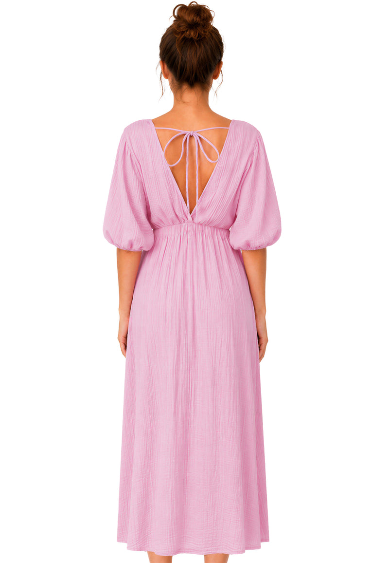 Damen Relaxed Fit Sommerkleid Musselin 25RSW077 - Pink