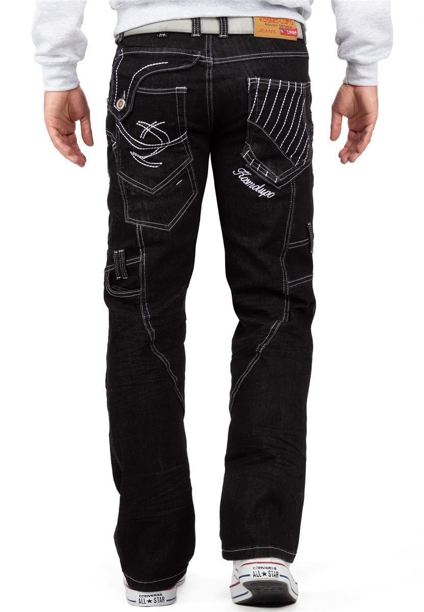 Herren Regular Fit Jeans Stonewashed KM130-1 - Black