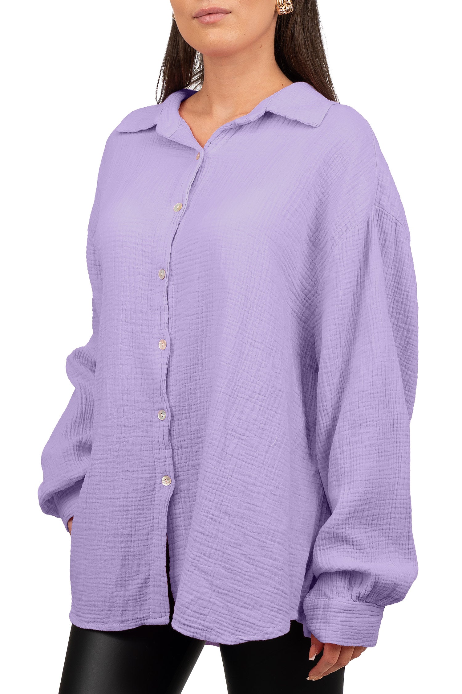 Damen Relaxed Fit Bluse Musselin 25RSW080 - Purple