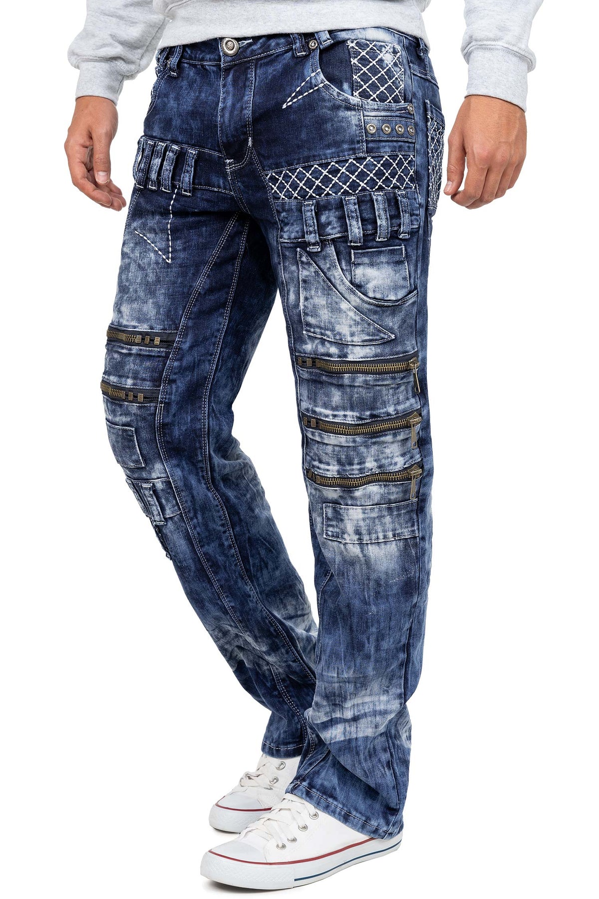 Herren Regular Fit Jeans Stonewashed in Blue – Kosmo Lupo – Ansicht 3