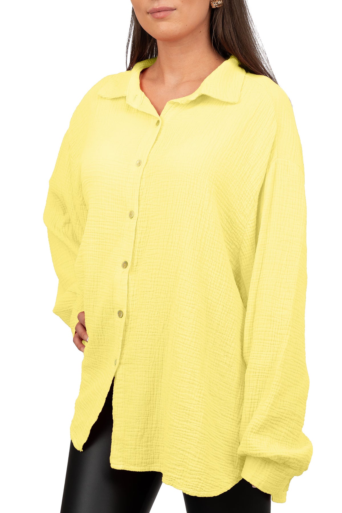 Damen Relaxed Fit Bluse Musselin 25RSW080 - Yellow
