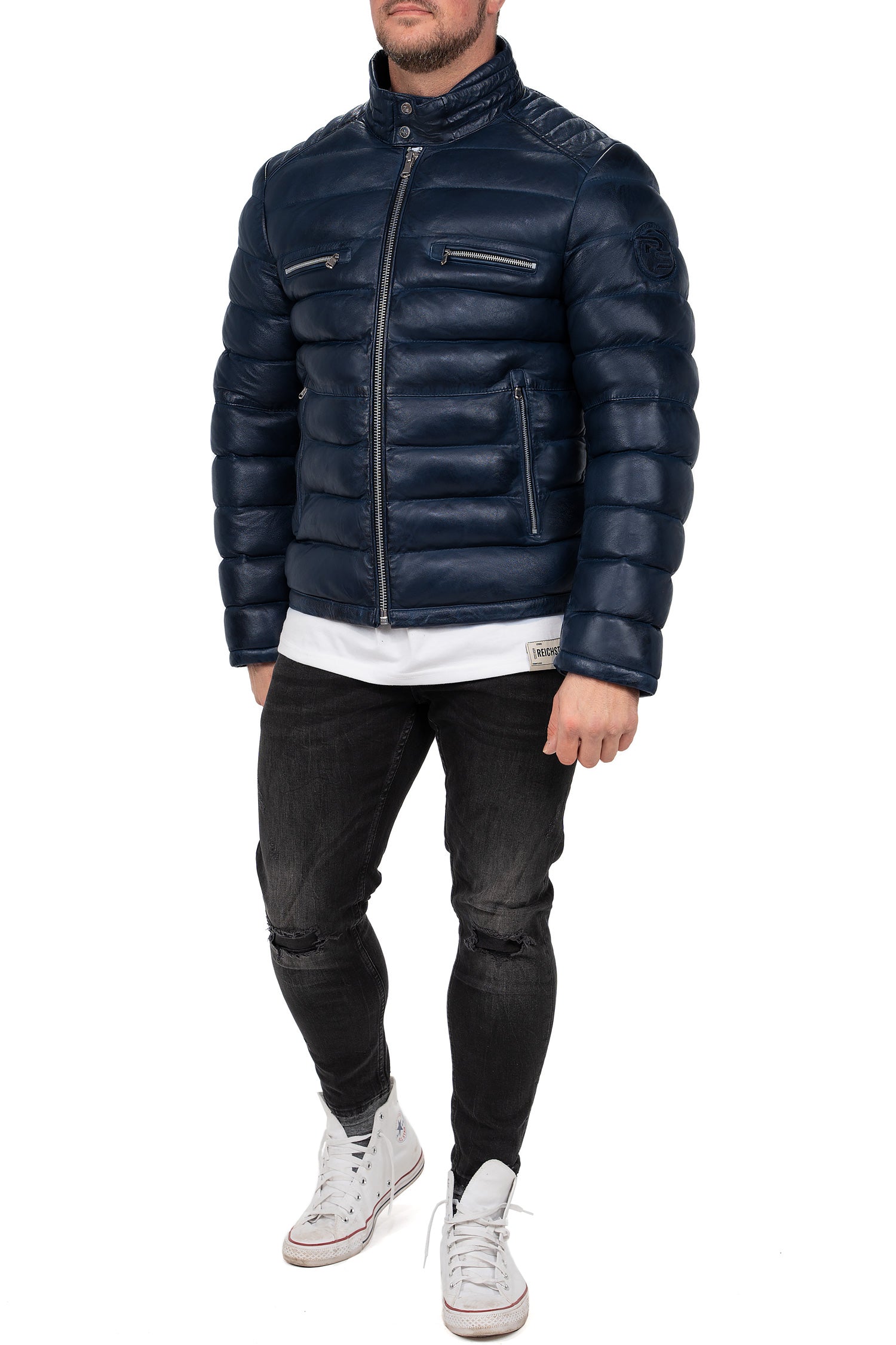 Reichstadt Herren Regular Fit Lederjacke Navy (Modell 19RS016) - Ansicht 3