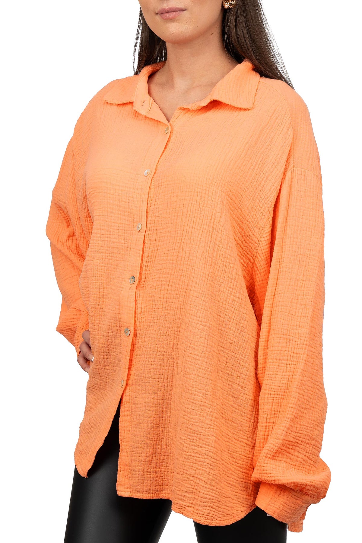Damen Relaxed Fit Bluse Musselin 25RSW080 - Orange