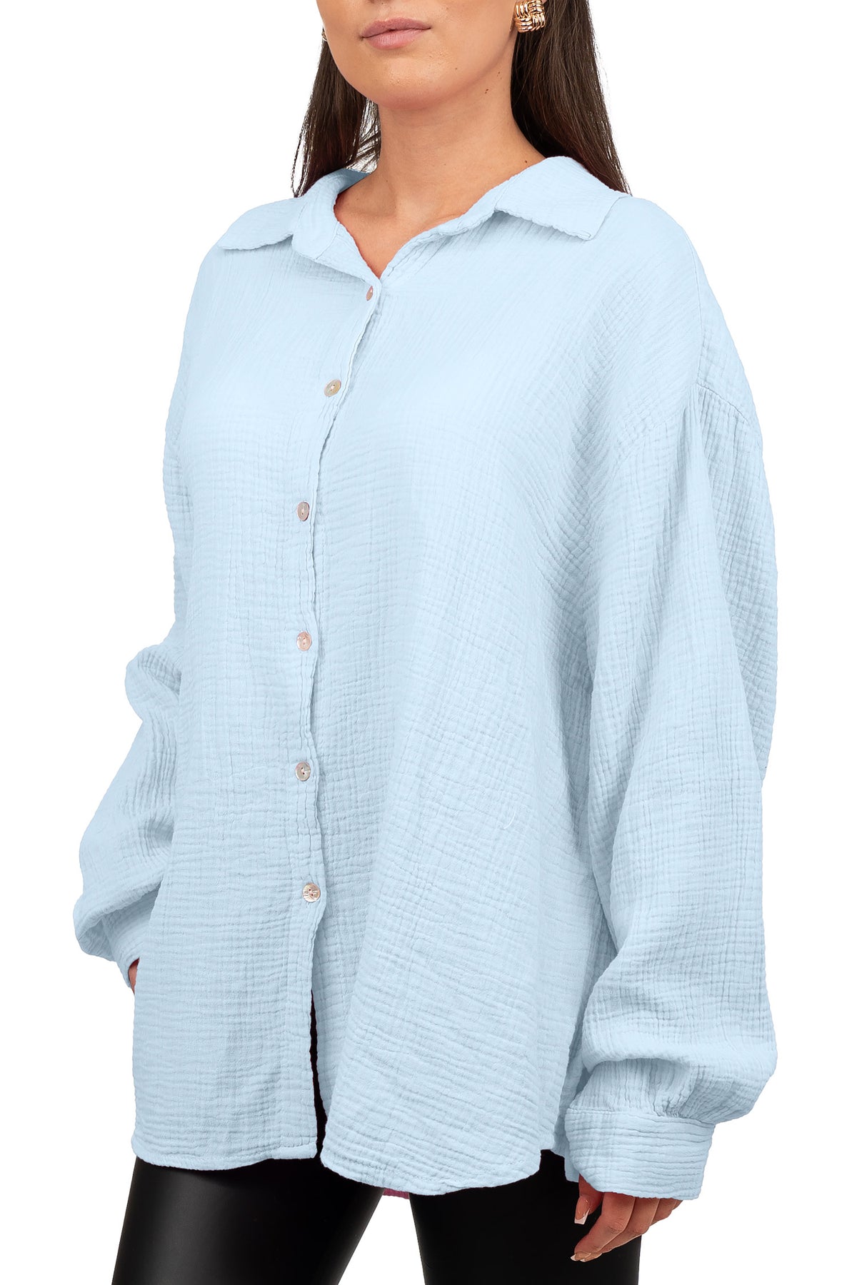 Damen Relaxed Fit Bluse Musselin 25RSW080 - Baby Blue