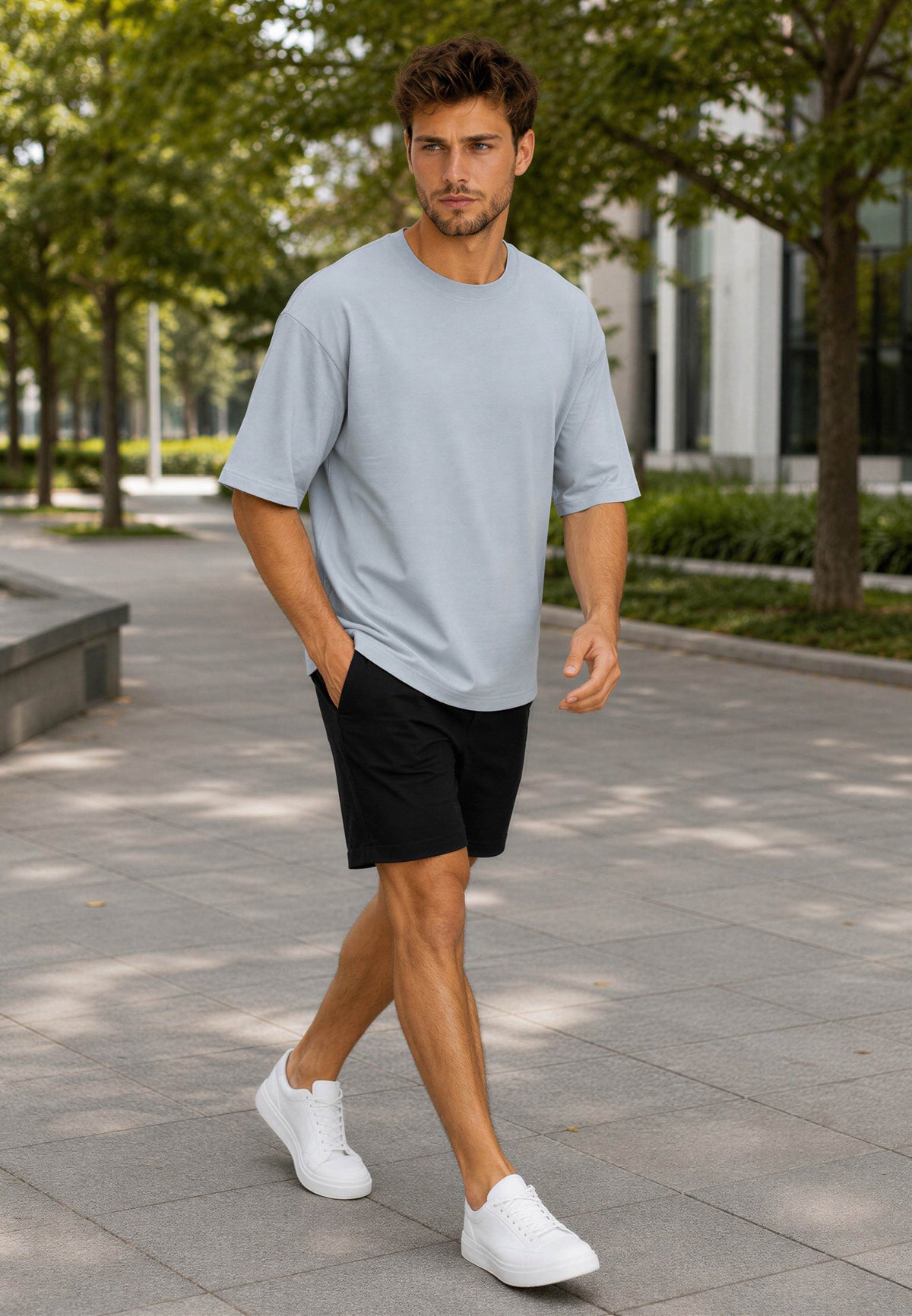 Herren Regular Fit T-Shirt Shoulder Drop in Light Blue – Reichstadt – Ansicht 3