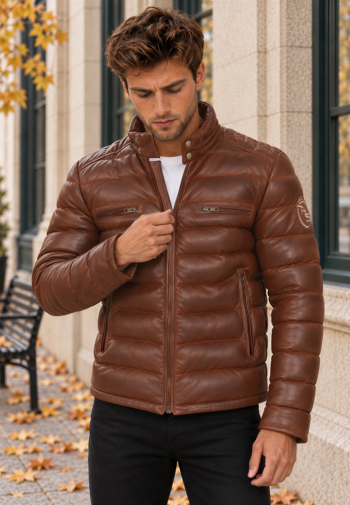 Herren Regular Fit Jacke Echtleder 19RS016 - Brown