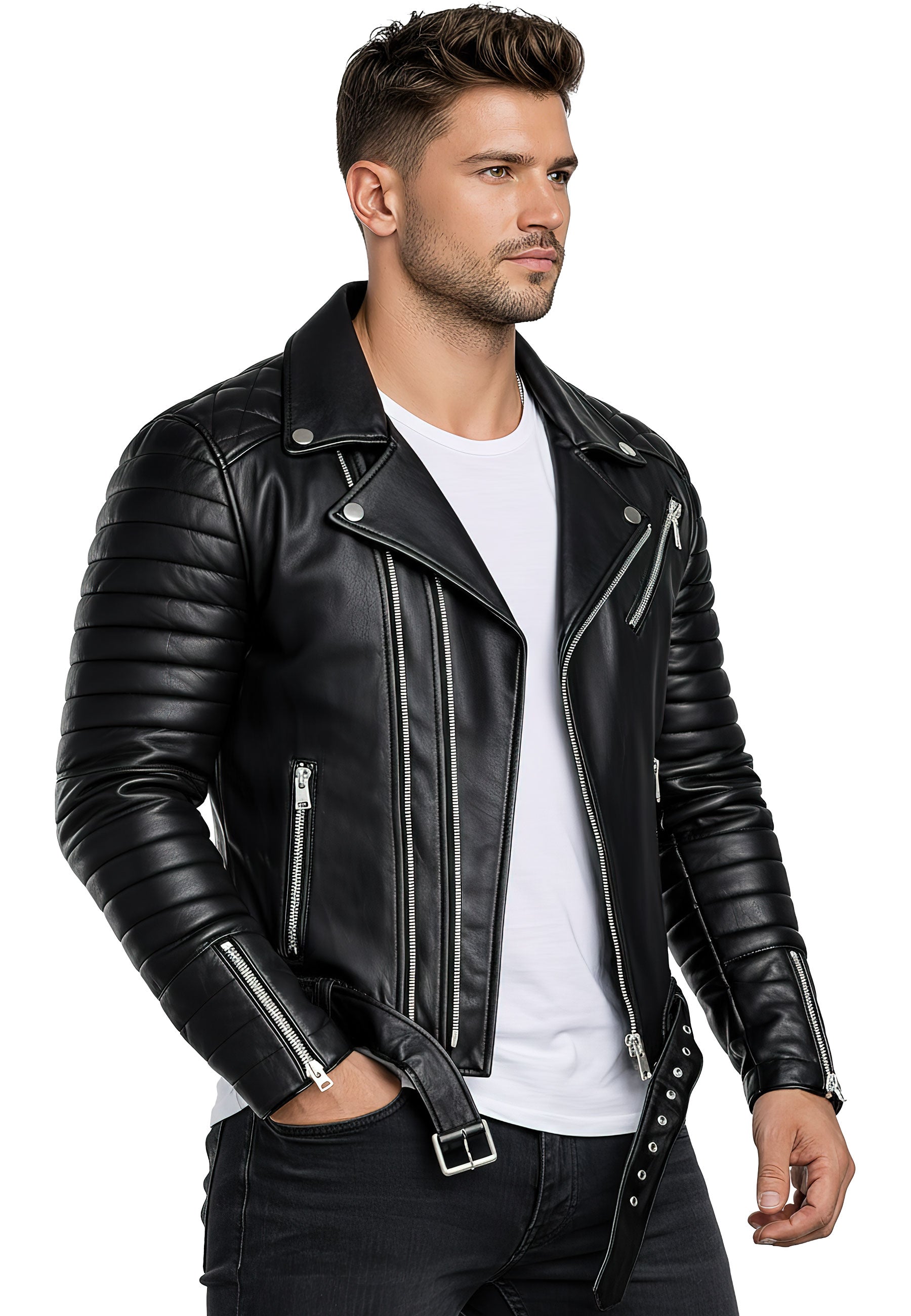Herren Slim Fit Echtleder Jacke RS001LUX - Black