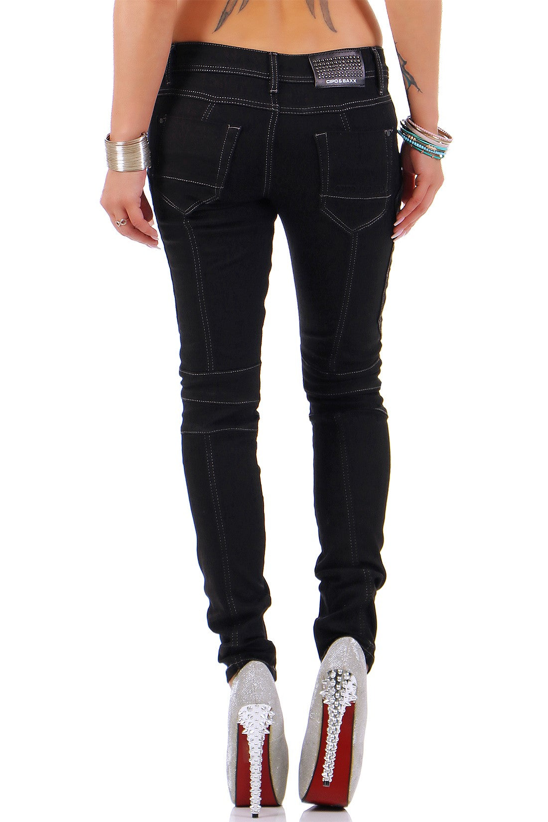 Damen Slim Fit Jeans Denim WD255A - Black
