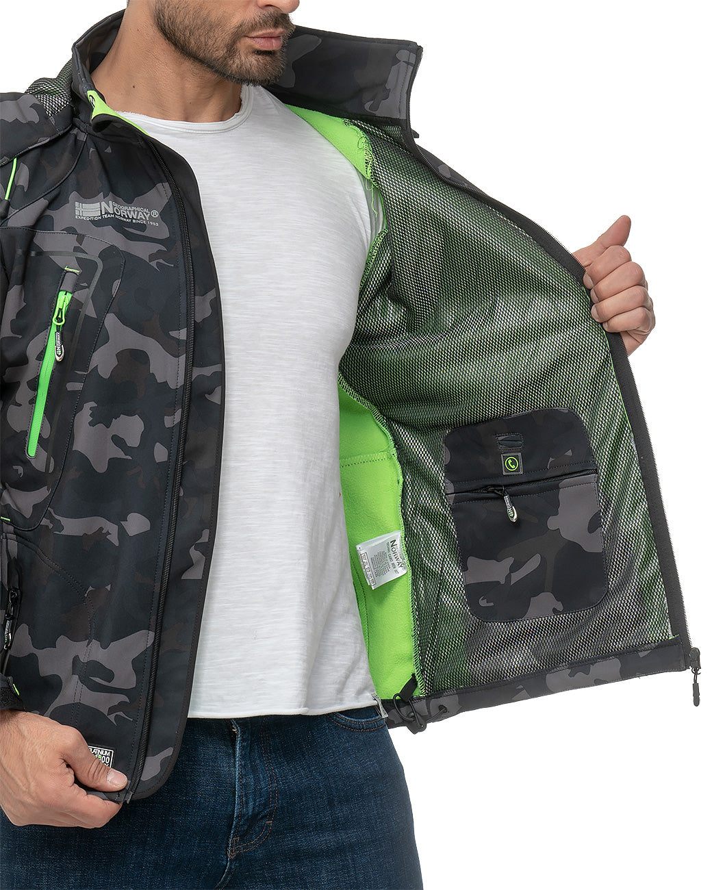Herren Regular Fit Softshelljacke techno men - Black-Green