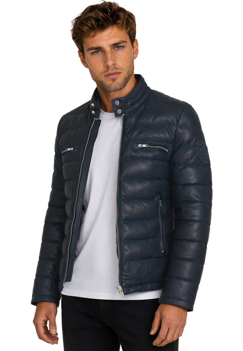 Herren Regular Fit Jacke Echtleder 19RS016 - Navy