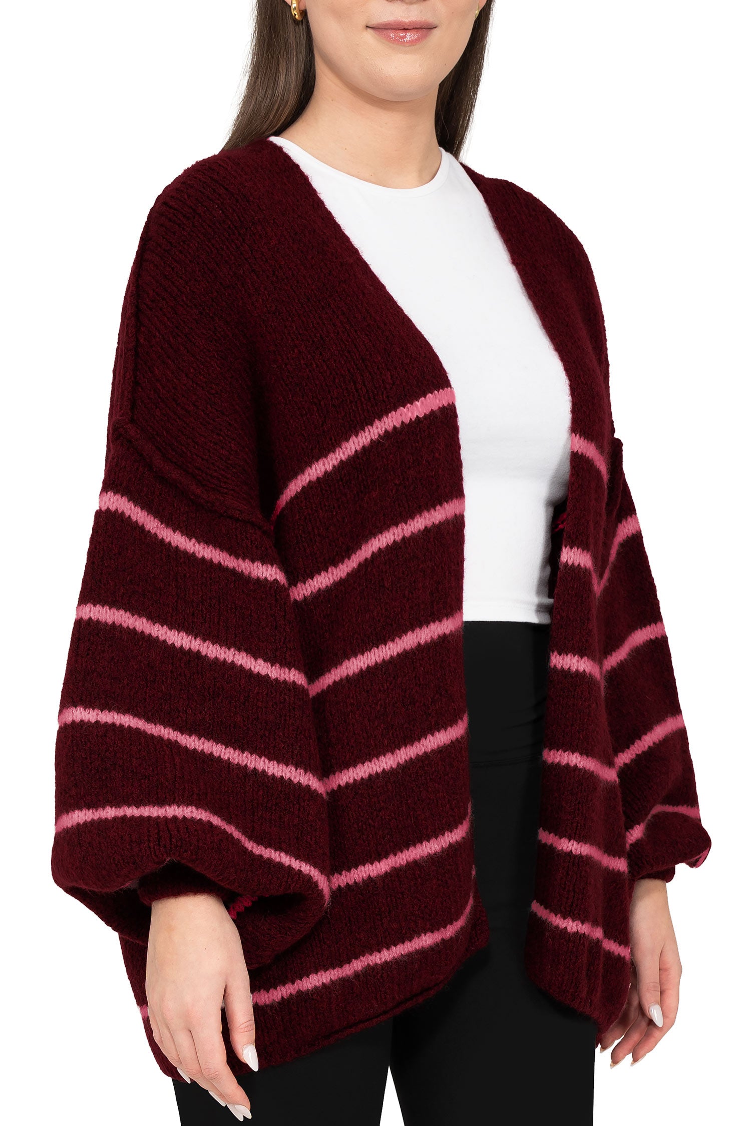 Damen Relaxed Fit Cardigan 25RSW088 - Bordeaux-Rosa
