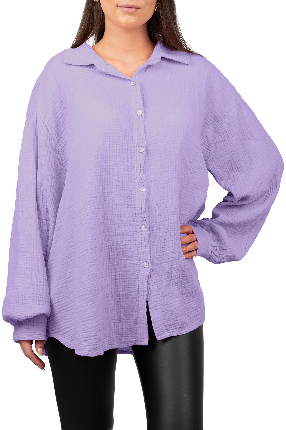 Damen Relaxed Fit Bluse Musselin 25RSW080 - Purple