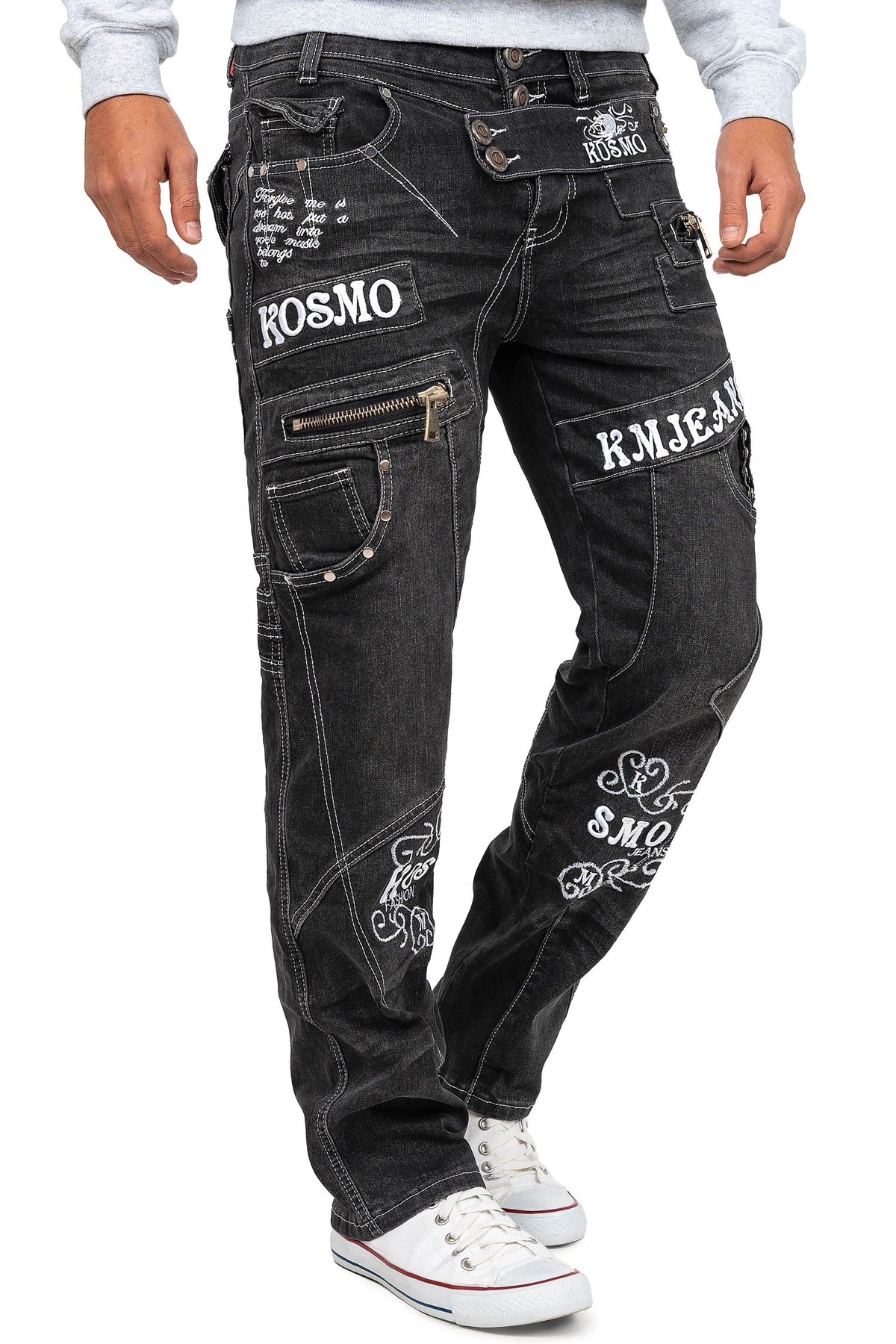 Herren Regular Fit Jeans Stonewashed in Grey – Kosmo Lupo – Ansicht 4