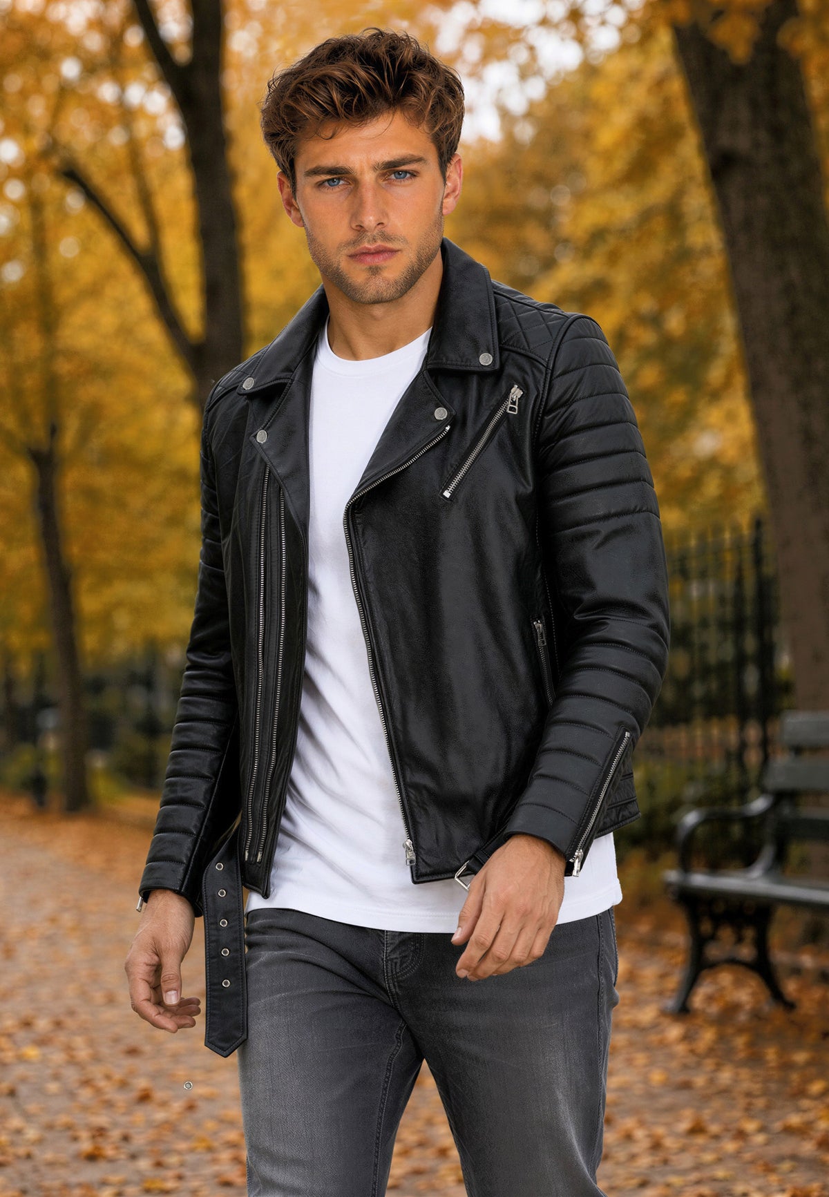 Herren Slim Fit Echtleder Jacke RS001LUX - Black