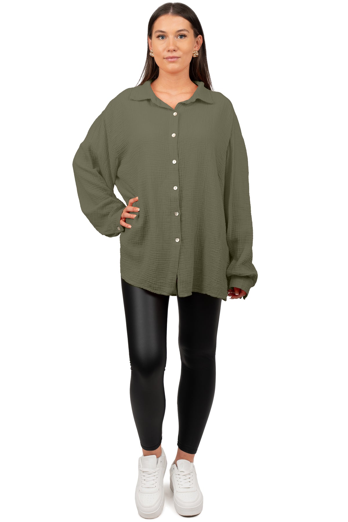 Damen Relaxed Fit Bluse Musselin 25RSW080 - Khaki