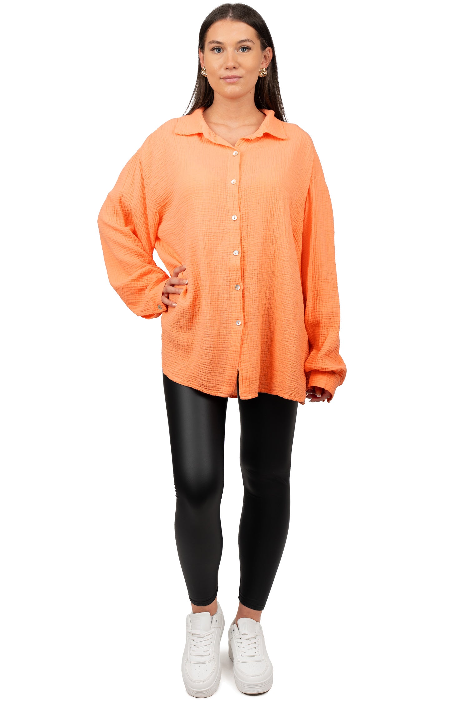 Damen Relaxed Fit Bluse Musselin 25RSW080 - Orange