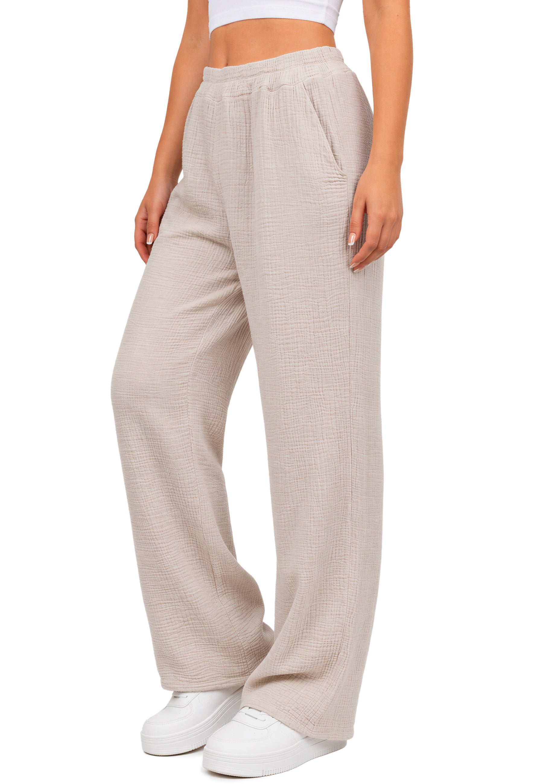 Damen Oversized Hose Musselin 25RSW082 - Beige