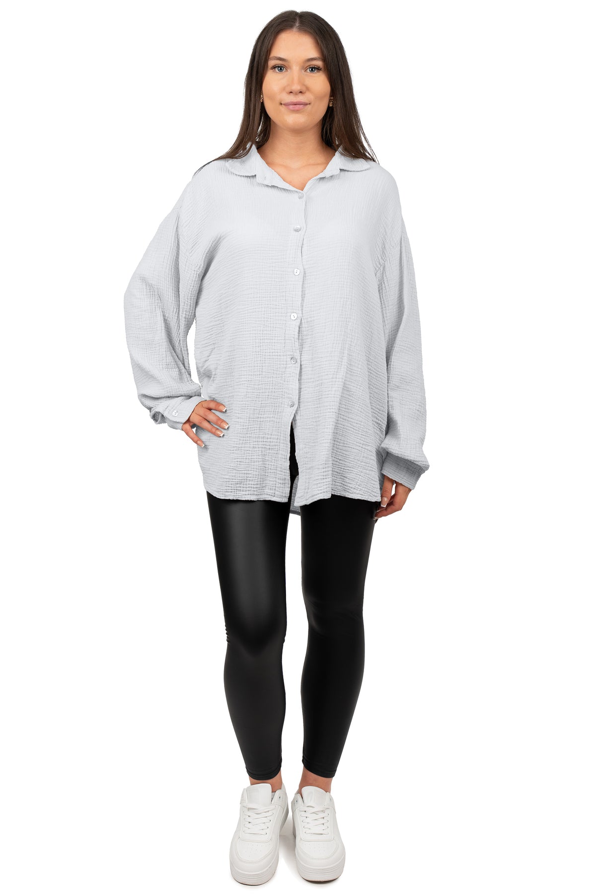Damen Relaxed Fit Bluse Musselin 25RSW080 - Grey