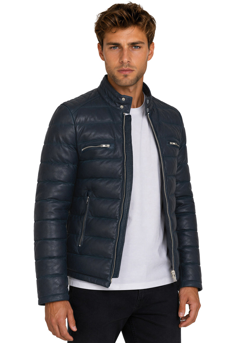Herren Regular Fit Jacke Echtleder 19RS016 - Navy
