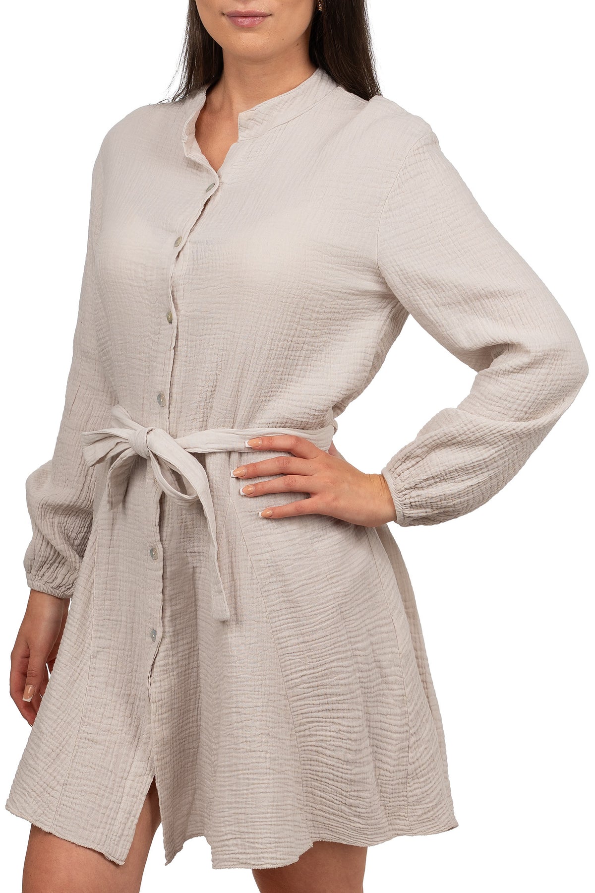 Damen Oversized Sommerkleid Musselin in Beige – Reichstadt – Ansicht 5