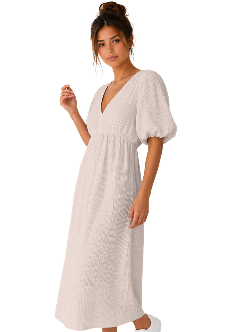 Damen Relaxed Fit Sommerkleid Musselin 25RSW077 - Beige