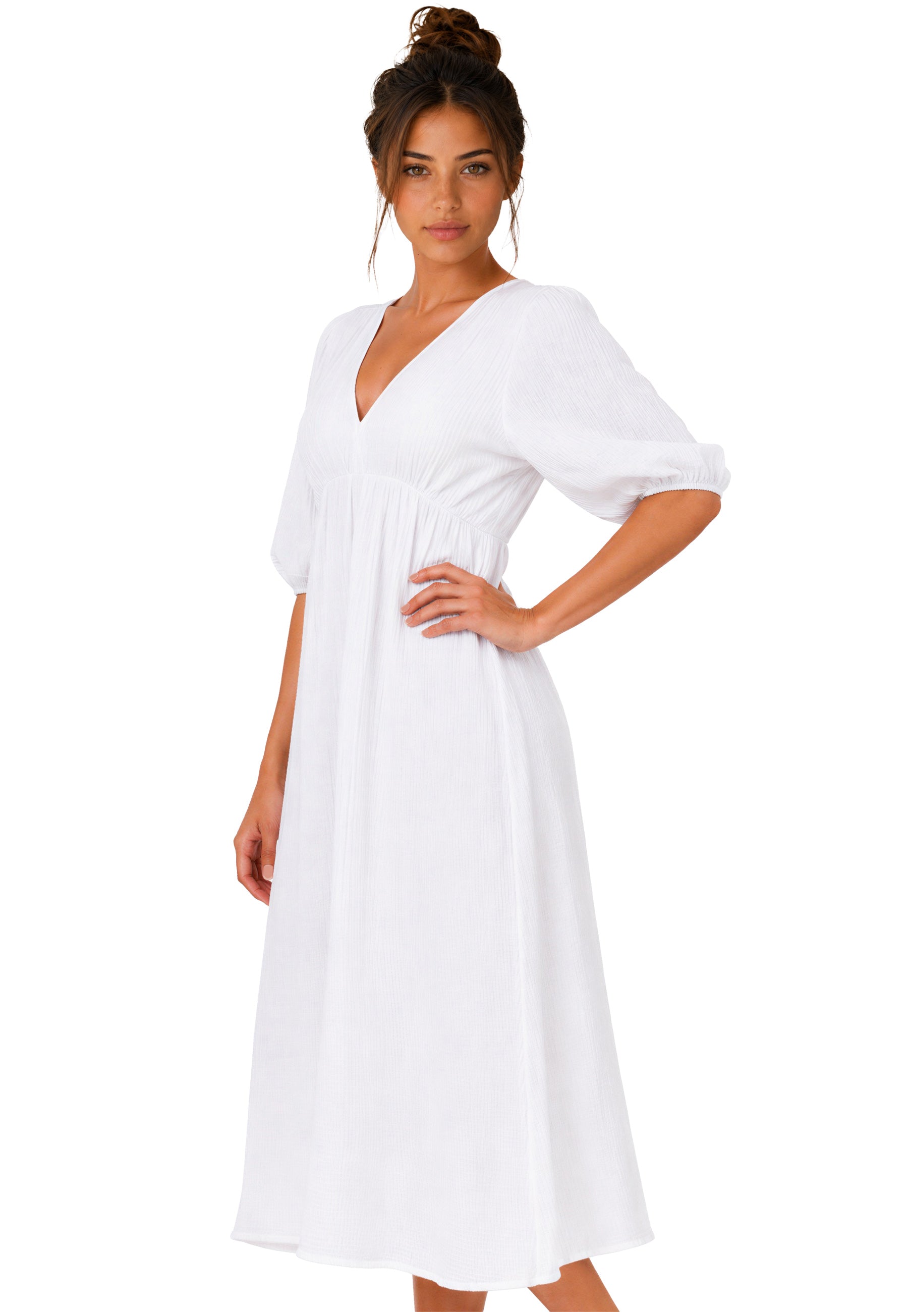 Damen Relaxed Fit Sommerkleid Musselin 25RSW077 - White