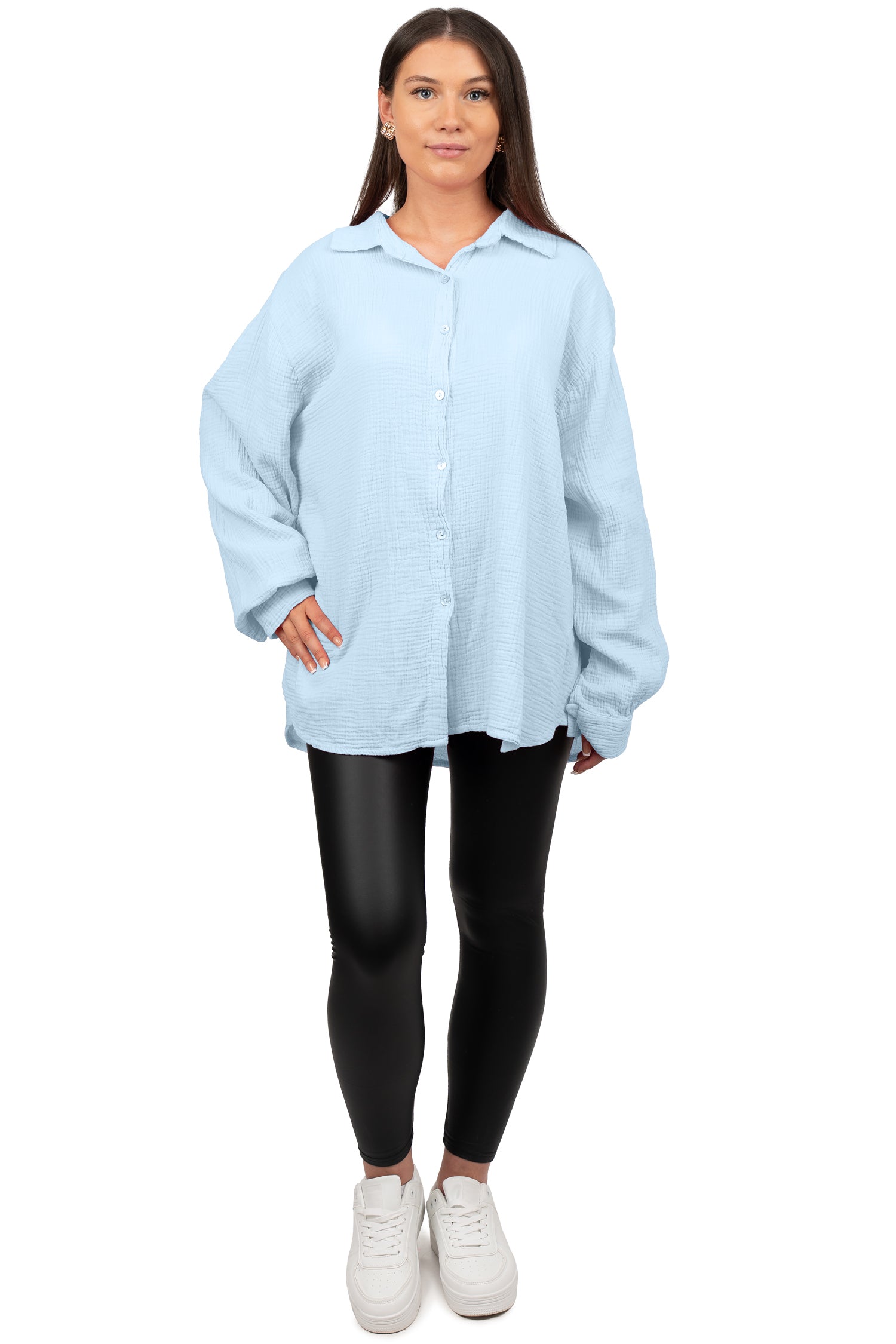 Damen Relaxed Fit Bluse Musselin 25RSW080 - Baby Blue