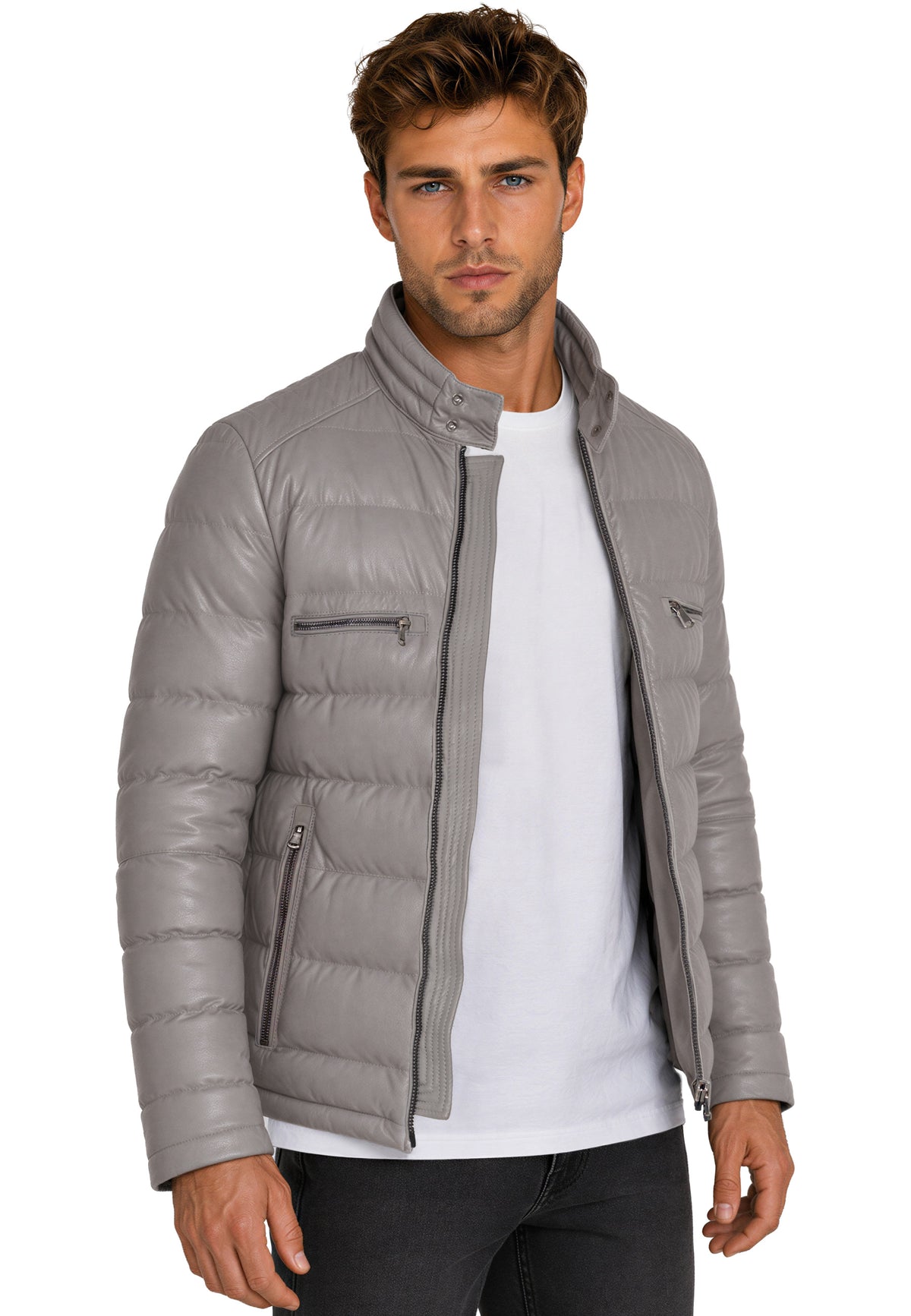 Herren Regular Fit Jacke Echtleder 19RS016 - Grey