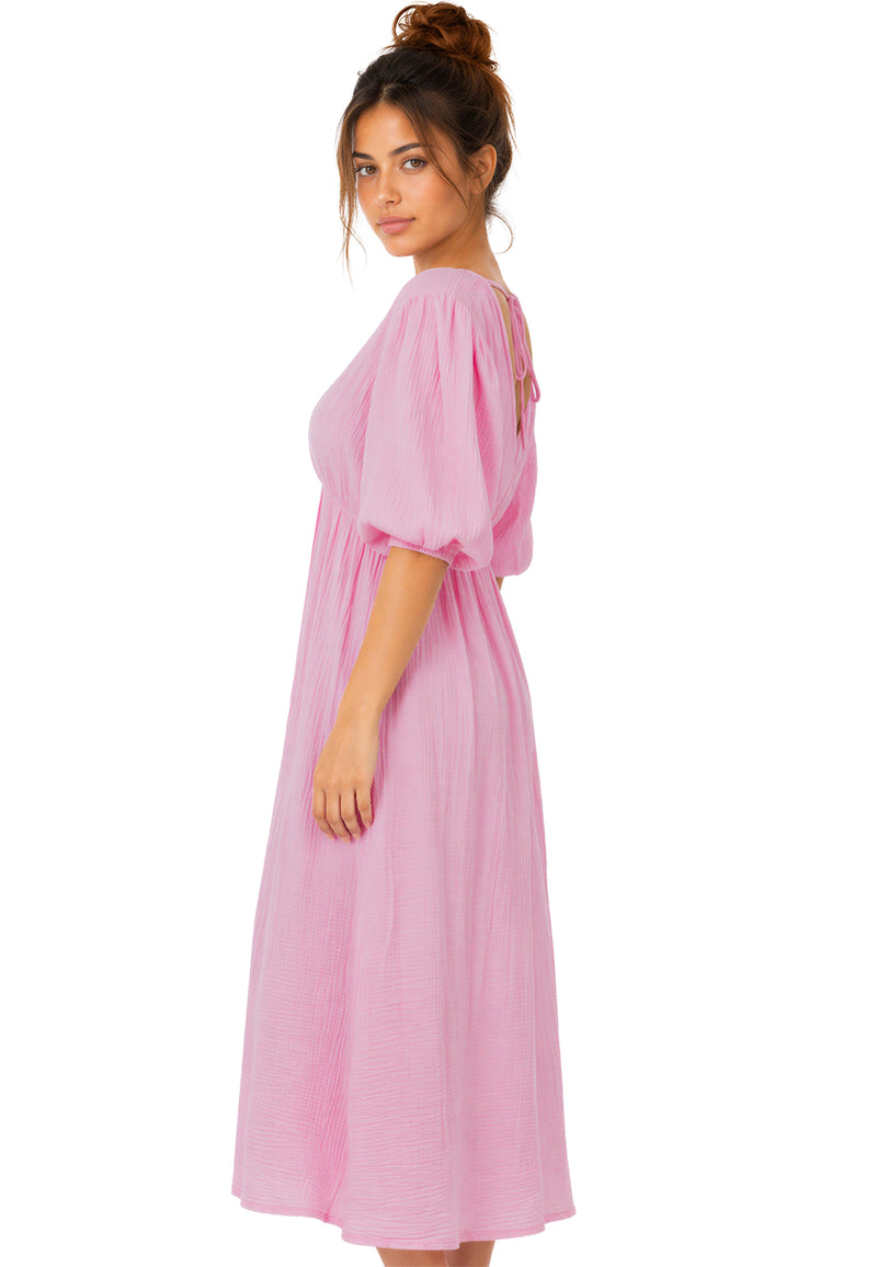 Damen Relaxed Fit Sommerkleid Musselin 25RSW077 - Pink
