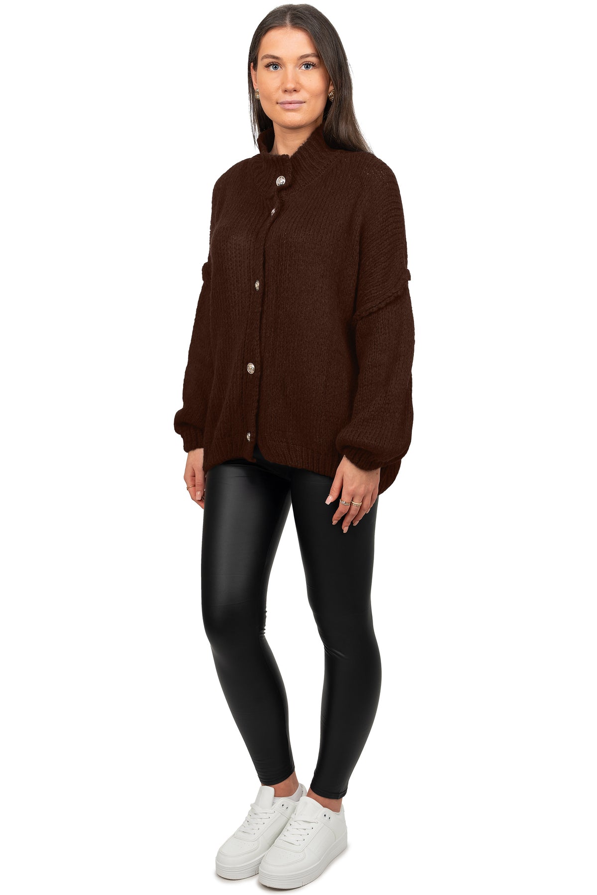 Damen Relaxed Fit Strickjacke Oversized-Look in Brown – Reichstadt – Ansicht 6