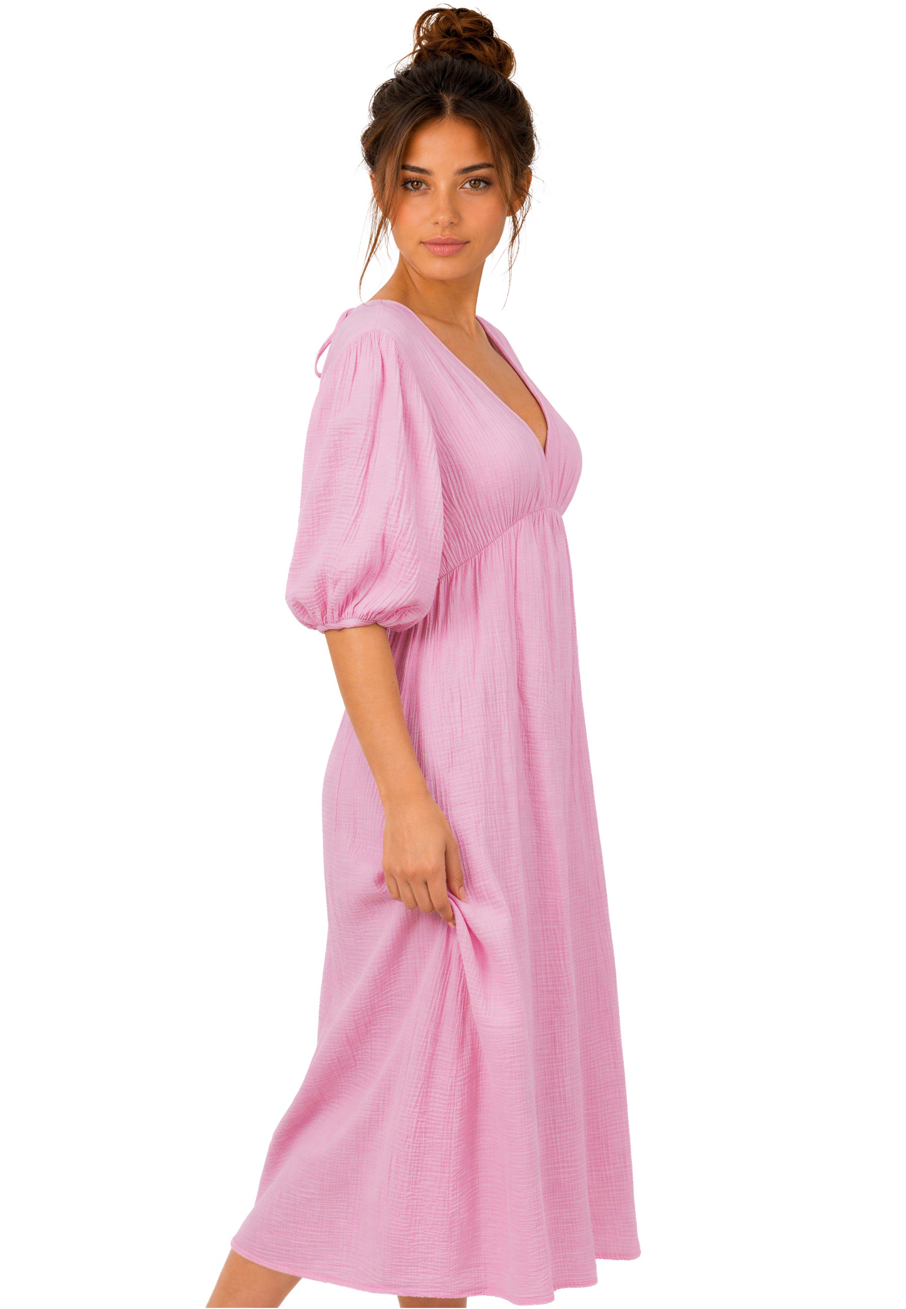 Damen Relaxed Fit Sommerkleid Musselin 25RSW077 - Pink